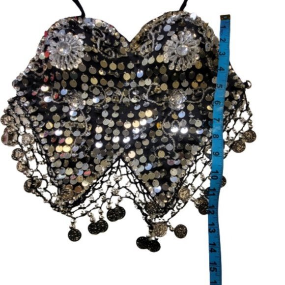 Black Sequin Halter Crop Top Silver Sequin Backless Belly Dancing Tops NEW - Picture 10 of 11